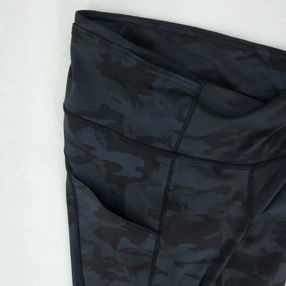 Lululemon Fast and Free Leggings Womens 4 Black Camo Cropped Athletic Tights